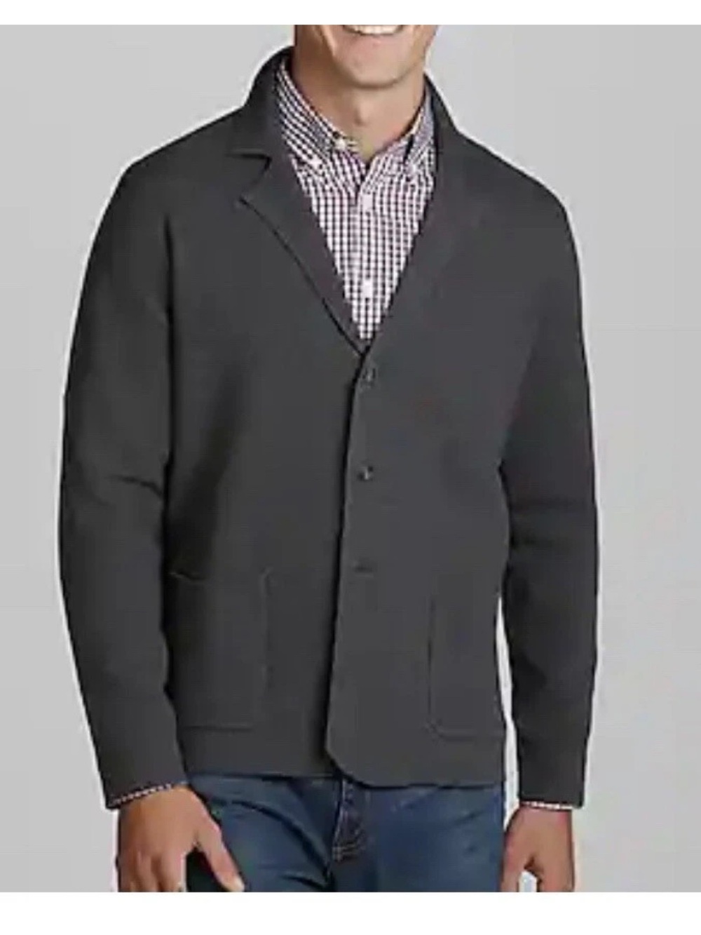 Jos A. Bank 1905 Collection Tailored Fit Stitch Jacket Large Gray Sweater New